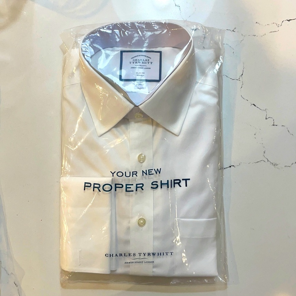 NWT Charles Tyrwhitt White Non-Iron Twill dress shirt size:16/36 slim fit